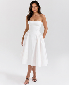 Rachael | Strapless Midi Sundress with Corset Bodice