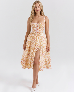 Wendi | Floral Print Corset Midi Sundress