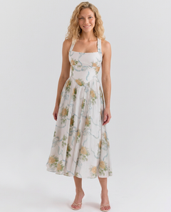 Callie | Ribbon Print Chiffon Midi Dress