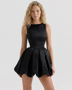 Tisha | Embroidered Puffball Mini Dress with Open Back