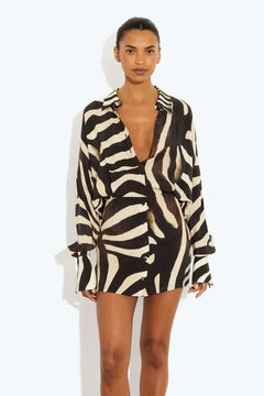 Cleona | Zebra Print Long Sleeve Mini Dress