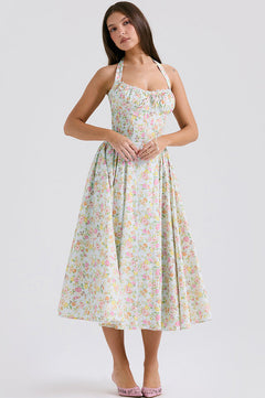 Adabella | Halter Midi Sundress with Gathered Bust