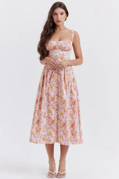 Patsy | Floral Midi Dress with Structured Bodice