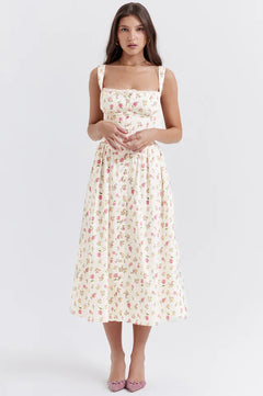 Christy | Midi Sundress with Floral Print and Fitted Bodice