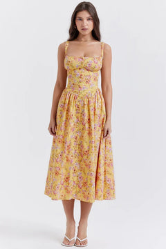 Stacy | Floral Midi Dress with Structured Bodice