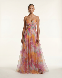 Colby | Maxi Dress with Watercolour Floral Print and Pleats