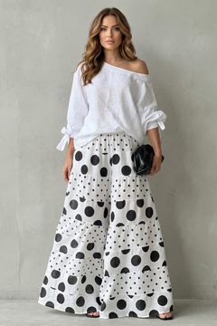 Polviera | Polka Dot Off-Shoulder Wide-Leg Two-Piece Set