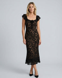 Ivy | Textured Ruffle Mermaid Midi Dress