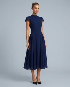 Anouk | Puffed Sleeve Blue Midi Dress