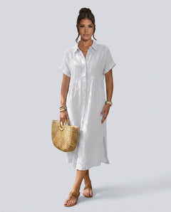 Riley | Striped Button-Up Midi Shirt Dress