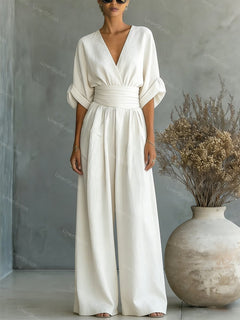 Wrap Maxi Jumpsuit with V-Neck for Women