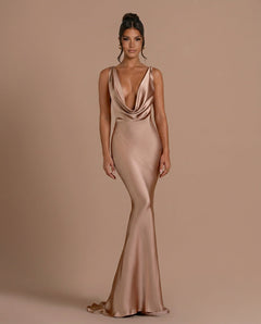 Talia | Swing Collar Sleeveless Satin Maxi Dress