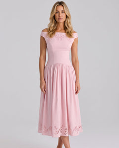Sloane | Broderie Anglaise Off-Shoulder Midi Dress