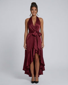 Velara | Off-Shoulder V-Neck Satin Maxi Dress