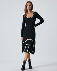 Freya | Wave Scalloped Knit Midi Dress
