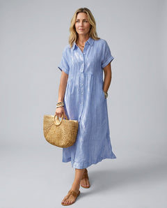 Marlowe | Striped Button-Front Midi Shirt Dress