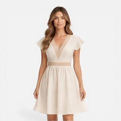 Seren | V-Neck Lace Waist A-Line Midi Dress