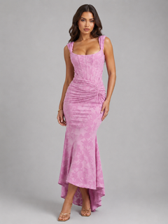 Valentina | Floral Corset Asymmetric Hem Maxi Dress