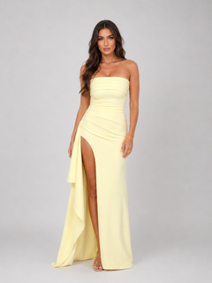 Saskia | Strapless Ruched Thigh-Split Maxi Dress