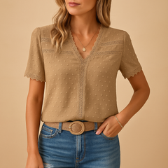 Zaida | Blouse with V-Neck, Short Sleeves and Lace Trim for Women