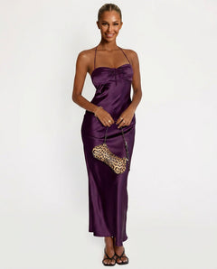 Giselle | Halter Neck Plum Maxi Dress