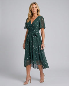 Hazel | Flutter Sleeve Gathered Waist Floral Midi Dress