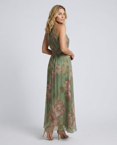 Kira | Pleated Halter Neck Multicolour Midi Dress