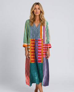 Paige | Geometric Print V-Neck Long Sleeve Midi Dress