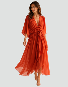 Marisol | Tie Waist Flowy Wrap Midi Dress