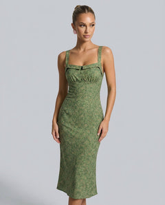 Valentina | Floral Square Neck Spaghetti Strap Midi Dress