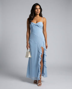 Ada | Ruffle Trim Side Slit Wedding Guest Maxi Dress