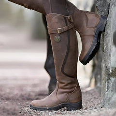 Cataleya | Leather Knee High Riding Boots with Buckle Strap for Women