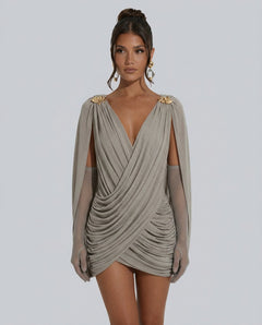 Veyla | Gathered Metal Detail Mini Dress with Gloves