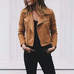 Danica | Suede Cropped Jacket with Lapel Collar for Women