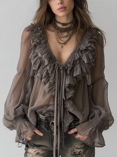 GRETA — Grey Ruffled Shirt