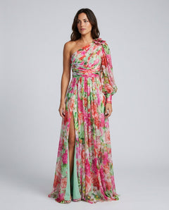 Nadia | One-Shoulder Floral Slit Maxi Dress