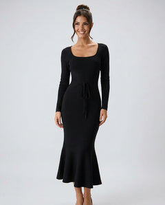 Cleona | Square Neck Mermaid Sweater Maxi Dress