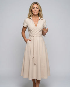 Chloe | Short Sleeve Collared Wrap Midi Dress