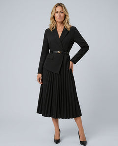 Cleona | Pleated Skirt Blazer-Style Midi Dress