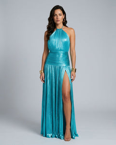 Esme | Pleated Halter Neck Open Back Maxi Dress