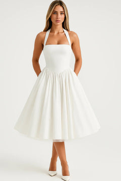 Grace | Halter Neck Pleated Midi Dress