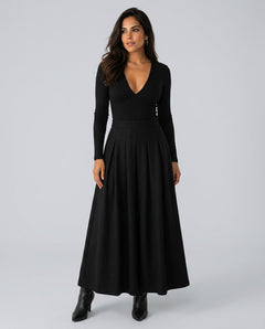 Harlow | Ankle-Length A-Line Stretch Wool Maxi Skirt