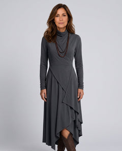 Bianca | Asymmetric Draped Turtleneck Maxi Dress