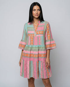 Darya | Patchwork Print Three-Quarter Sleeve Mini Dress