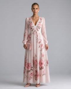 Ottilie | Long Sleeve Floral Flowy Midi Dress