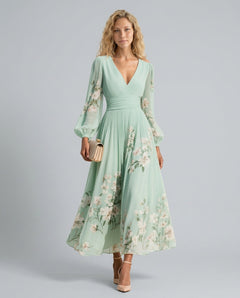 Aurelia | Long Sleeve Floral Midi with Pleated Skirt