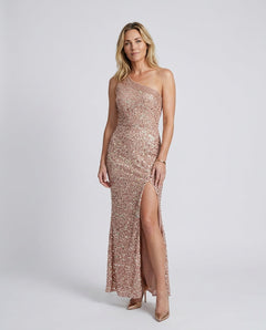 Nadia | Sequined Asymmetric Neck Maxi Dress