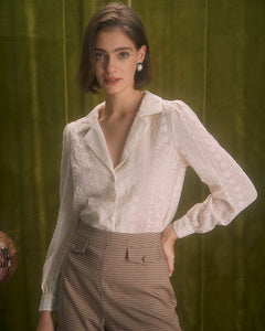 Lena | Lapel Floral Embroidery Blouse