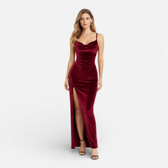 Darya | Slim Fit High Slit Velvet Maxi Dress