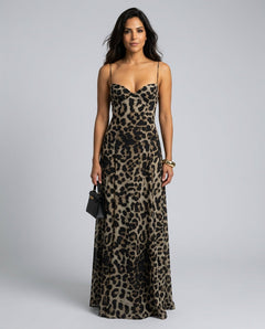 Cora | Spaghetti Strap Leopard Print Maxi Dress